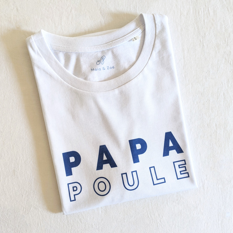 T-shirt papa poule blanc, cadeau à offrir à un homme pour la fête des pères ou pour une naissance. Disponible pour tous les dad of one, dad of two, dad of three