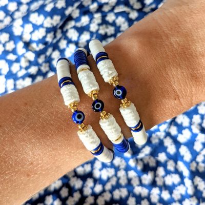 Bracelet Santorin avec oeil bleu, symbole du mauvais oeil
