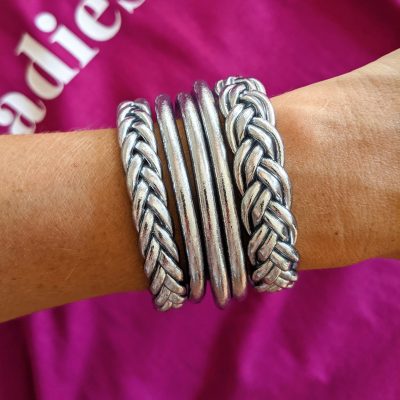 Bracelets joncs bouddhistes silver argent double tressé
