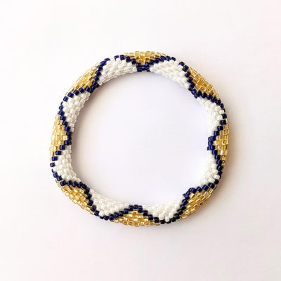 Bracelet népalais #19 (blanc, bleu et doré)