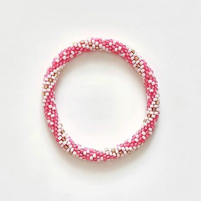 Bracelet népalais #36 (rose, blanc et doré)
