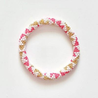 Bracelet népalais #38 (rose, blanc et doré)