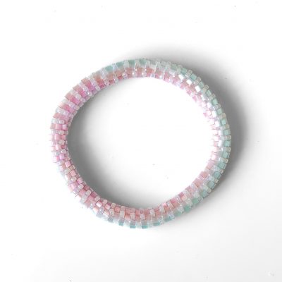 Bracelet népalais #49 (rose et bleu pastel)