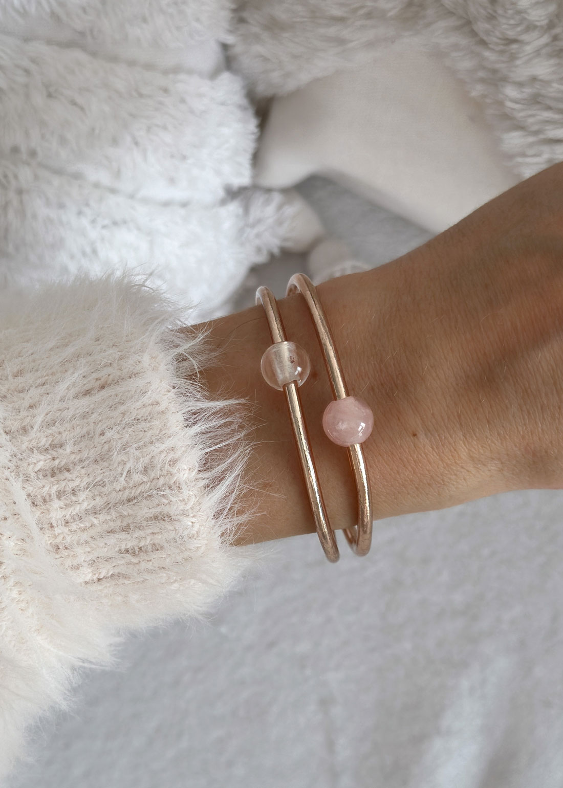 Jonc bouddhiste precious - champagne & quartz rose – Image 4
