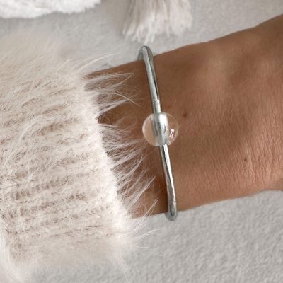 Jonc bouddhiste precious - silver & quartz blanc