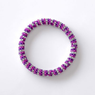Bracelet népalais #68 (rose, violet et argenté)