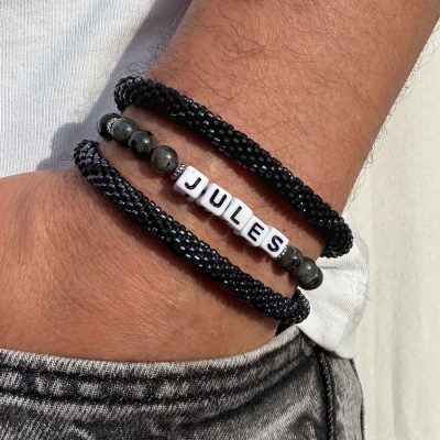 Bracelet personnalisable fait main, pour homme, en pierres naturelles de labradorite noire.