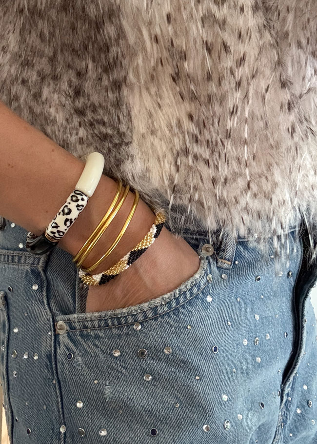 Bracelet népalais #1 (blanc, noir et doré) – Image 6