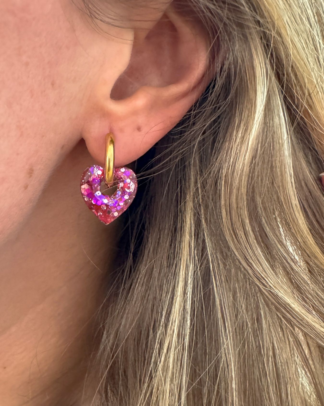 Mini créoles Coeur - fuchsia – Image 2