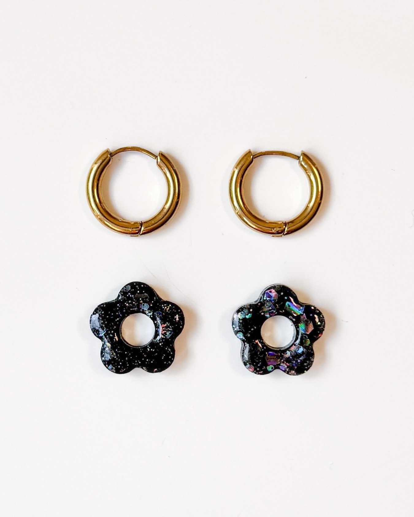 Mini créoles fleurs Hibiscus - black onyx