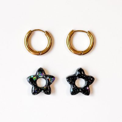 Mini créoles fleurs Tiare - black onyx