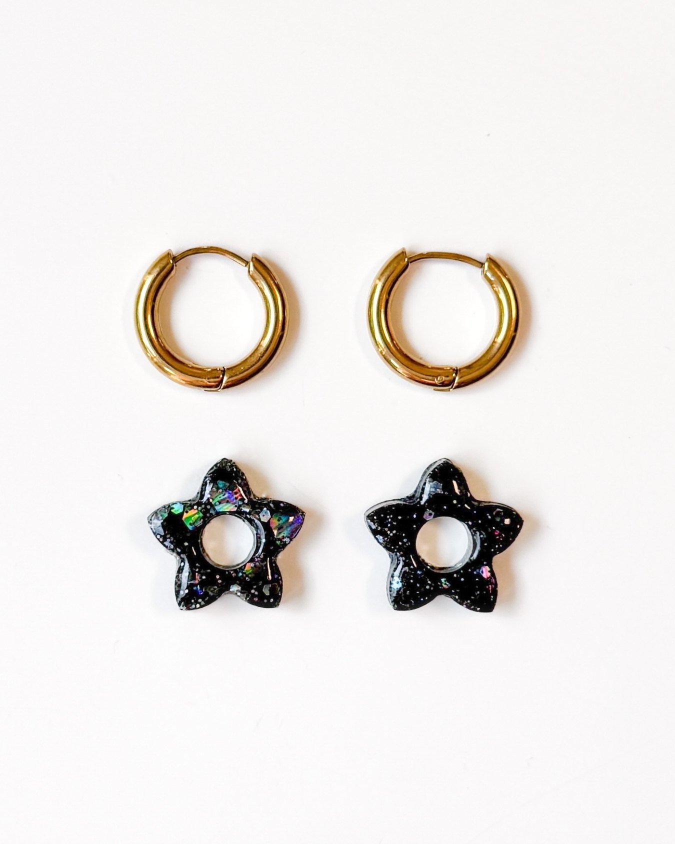 Mini créoles fleurs Tiare - black onyx