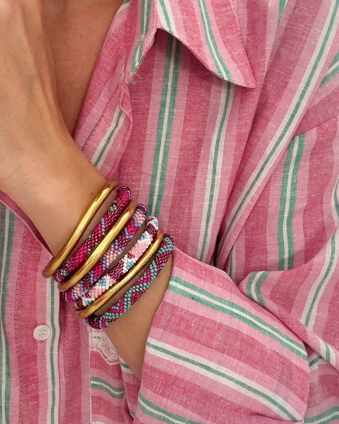 Bracelet népalais #102 (rose et vert) – Image 3