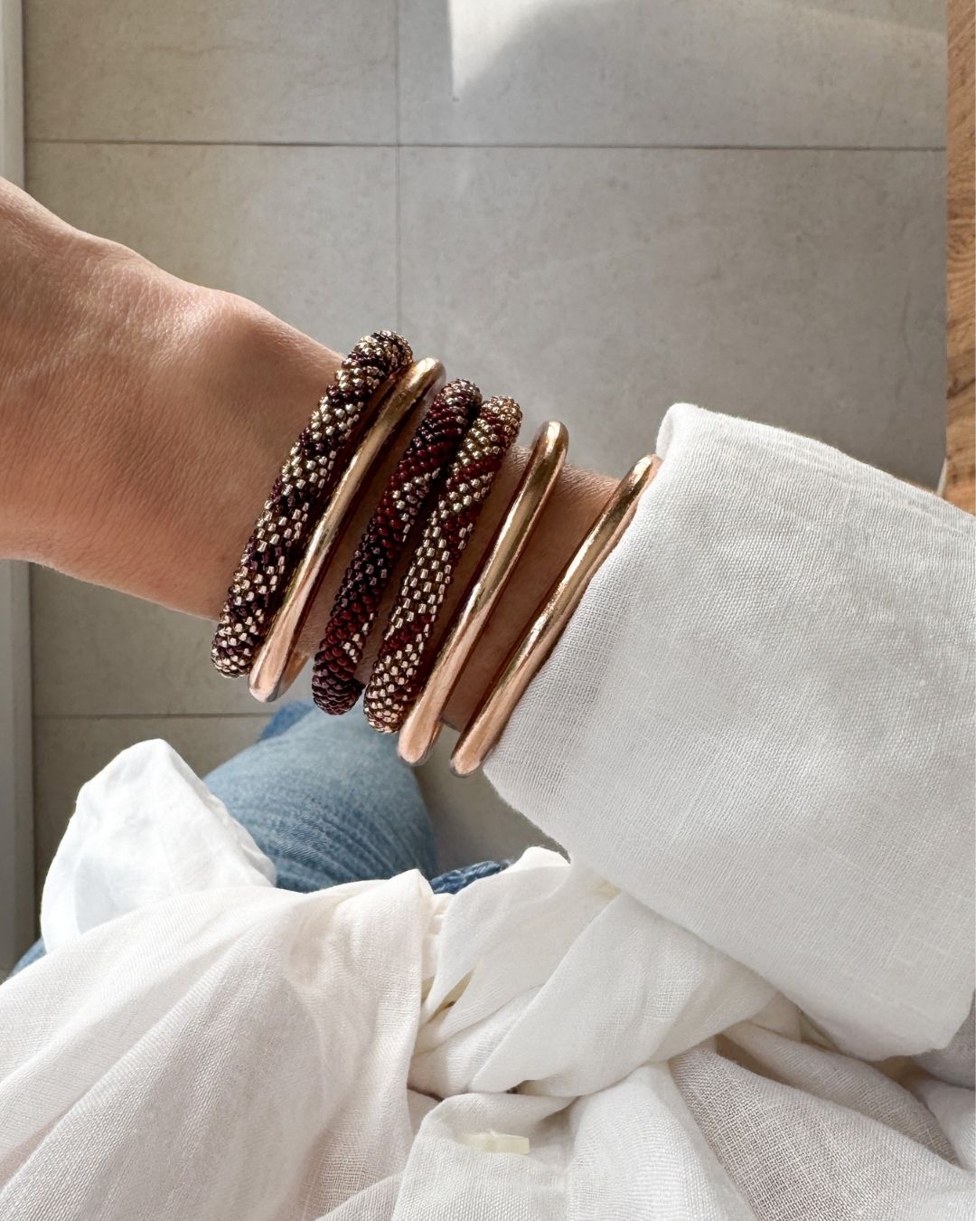 Bracelet népalais #93 (marron et champagne) – Image 2