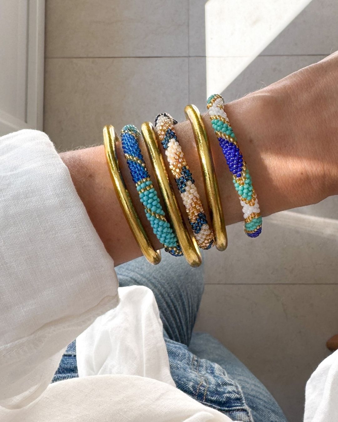 Bracelet népalais #96 (bleu et doré) – Image 3